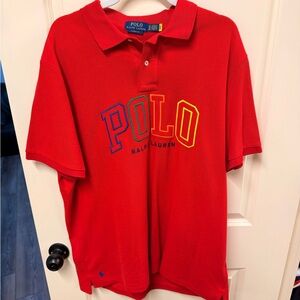 Ralph Lauren Red Polo with Blue and Yellow Accents